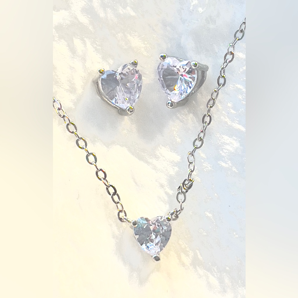Crystal Heart Studs And Necklace 55$